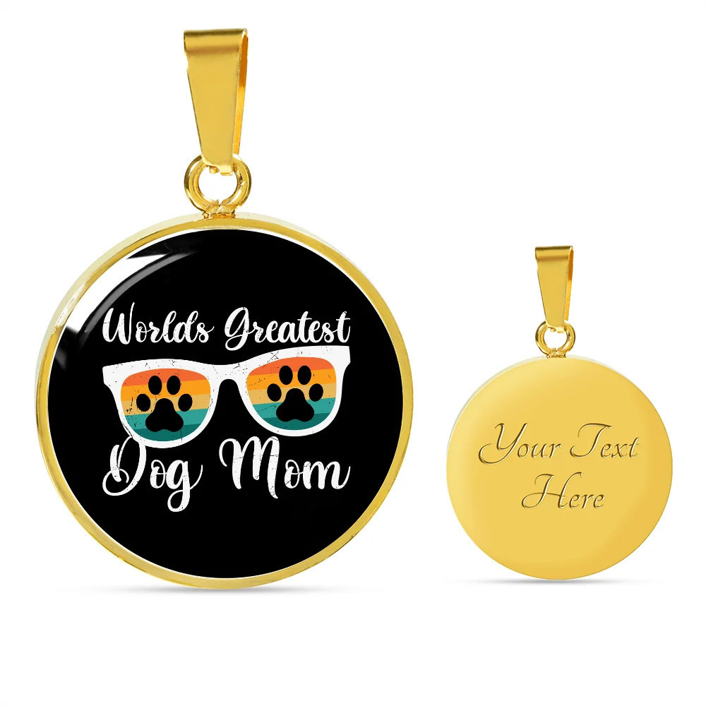 Worlds Greatest Dog Mom Personalized Engraved Gold Circle Necklace Custom Name